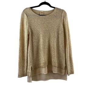 Faded Glory Beige Long Sleeve Blouse with Sparkle Detail Size Medium